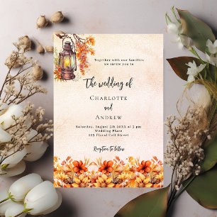 Burnt orange fall florals rustic boho wedding invitation