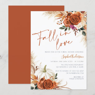 Burnt Orange Fall in Love Boho Bridal Shower Invitation