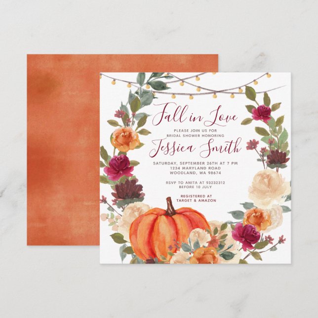 Burnt Orange Fall in Love Bridal Shower Invitation (Front/Back)