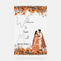 Burnt orange floral acrylic mendhi sign