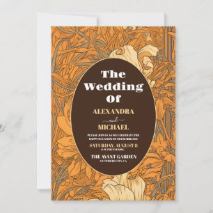 Burnt Orange Floral Art Nouveau Wedding Invitation