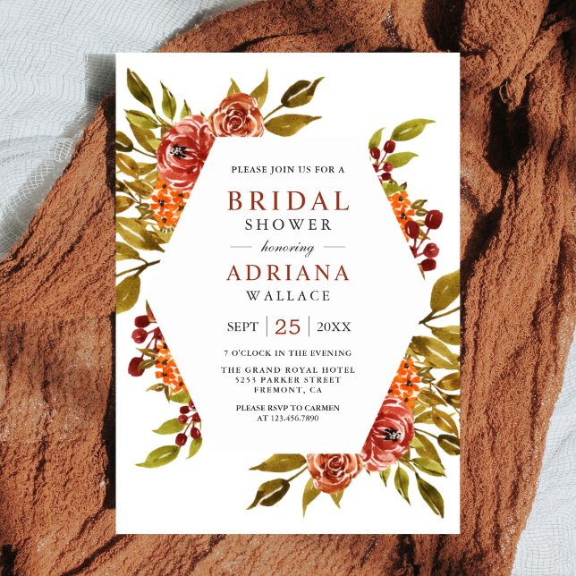 Burnt Orange Floral Autumn Fall Bridal Shower Invitation (Creator Uploaded)