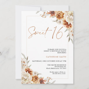 Burnt Orange Floral Boho Sweet 16 Birthday Invitation