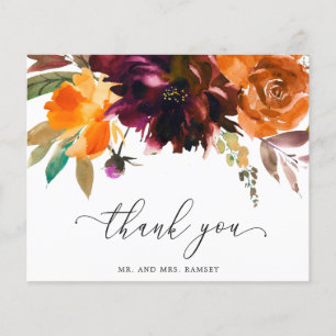 Burnt Orange Floral Budget Wedding Thank You Card