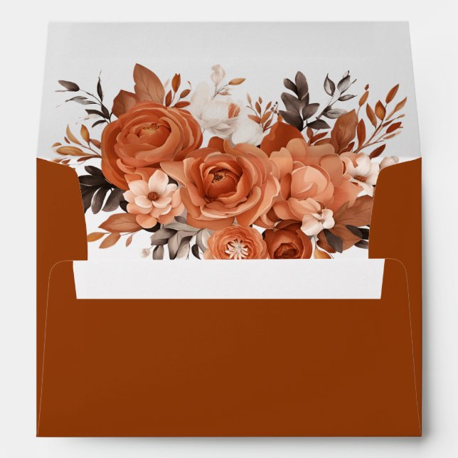 Burnt Orange Floral Design Wedding Envelope (Back (Bottom))