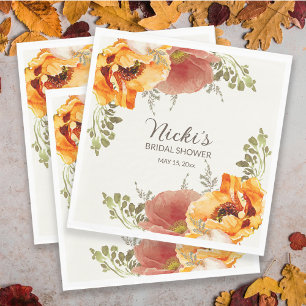 Burnt Orange Floral Fall Autumn Bridal Shower Napkin
