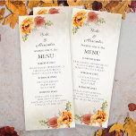 Burnt Orange Floral Fall Autumn Wedding Reception  Menu<br><div class="desc">Elegant burnt orange watercolor vintage floral and greenery on cream-coloured wedding reception menu. Personalised with the names of the bride and groom and their wedding date.  Contact me for assistance with your customisations or to request additional matching or coordinating Zazzle products for your wedding.</div>