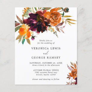 Burnt Orange Floral Fall Budget Wedding Invitation Flyer