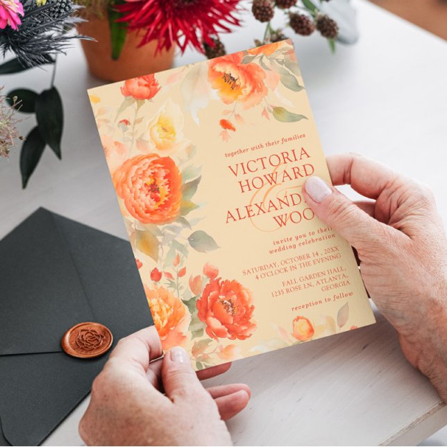 Burnt Orange Floral Fall Wedding Invitation (Creator Uploaded)