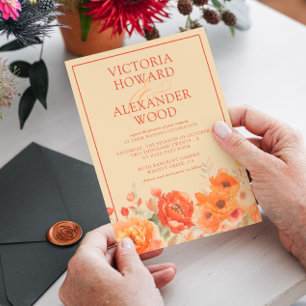 Burnt Orange Floral Fall Wedding Invitation
