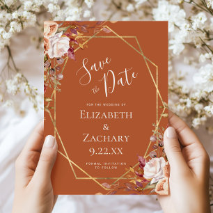 Burnt Orange Floral Fall Wedding Save the Date