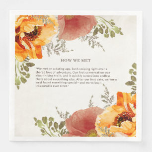 Burnt Orange Floral How We Met Wedding  Napkin