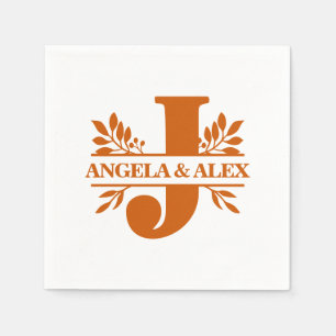 Burnt Orange Floral Leaves Split Monogram J Napkin
