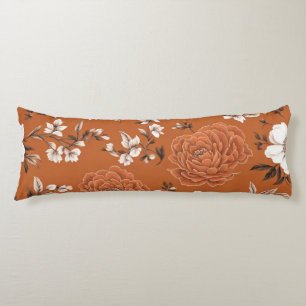 Burnt Orange Floral Pattern Body Cushion