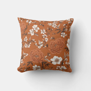 Burnt Orange Floral Pattern Cushion