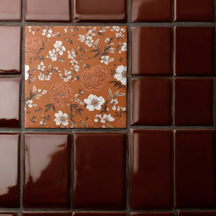 Burnt Orange Floral Pattern Tile