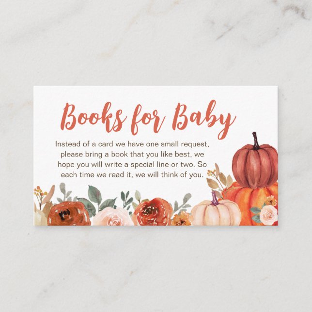 Burnt Orange Floral Pumpkin Books for Baby Enclosure Card (Front)