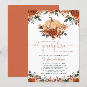 Burnt Orange Floral Pumpkin Fall Baby Shower Invitation