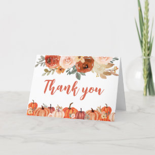 Burnt Orange Floral Pumpkin  Thank You Card