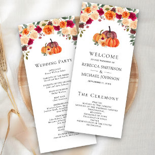 Burnt Orange Floral Pumpkin Wedding Program