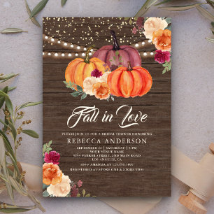 Burnt Orange Floral Pumpkin Wood Bridal Shower Invitation