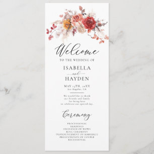 Burnt Orange Floral Rustic Fall Autumn Wedding Programme