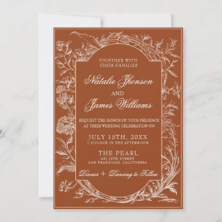 Burnt Orange Floral Terracotta QR Code Wedding Invitation