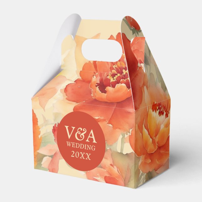 Burnt Orange Floral Wedding Favour Box (Front Side)