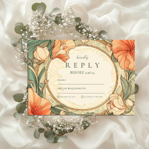 Burnt Orange Floral wedding RSVP Card