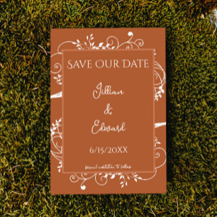 Burnt Orange Flourish Save The Date Announcement