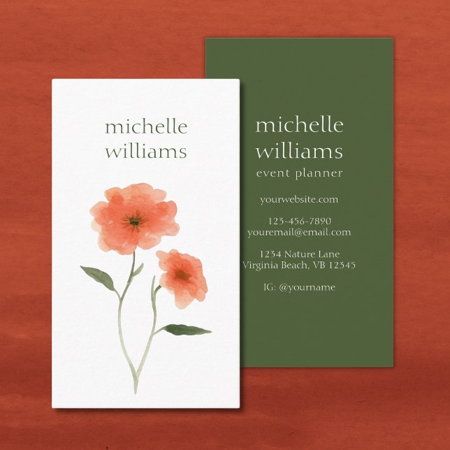 Burnt Orange Flowers and Forest Green Floral Business Card (Creator Uploaded)