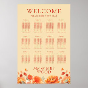 Burnt Orange Flowers Fall Wedding Seating Chart