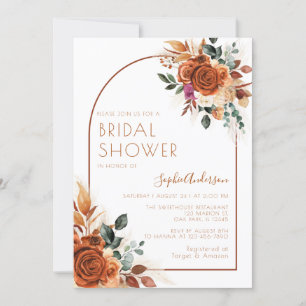 Burnt Orange Flowers Pampas Grass Bridal Shower Invitation