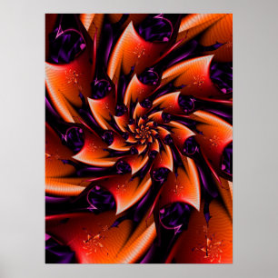 Burnt Orange Fractal Spiral with Deep Purple Poster