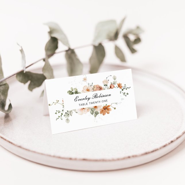 Burnt Orange Garden Folded Wedding Place Card (Creator Uploaded)
