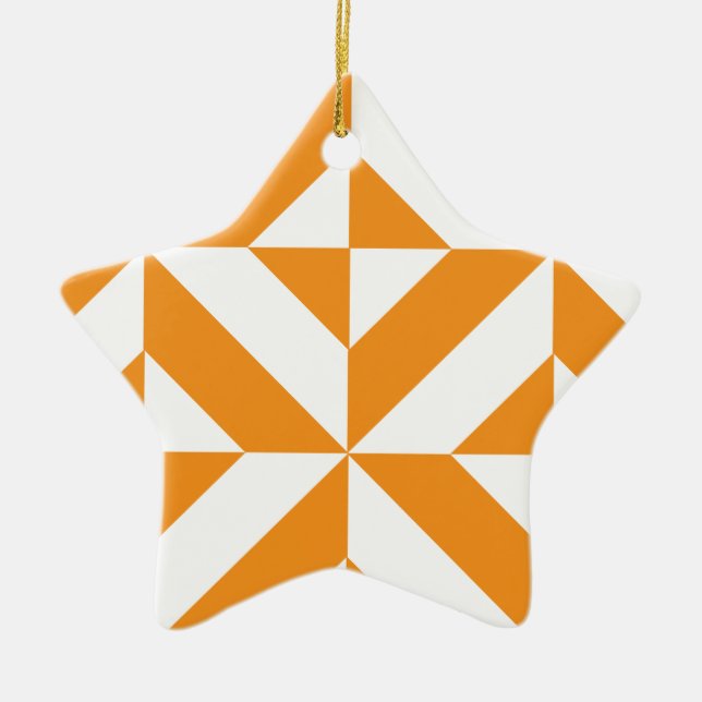 Burnt Orange Geometric Deco Cube Pattern Ceramic Tree Decoration (Front)