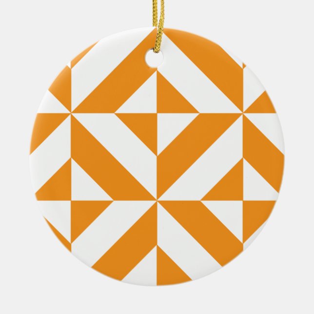 Burnt Orange Geometric Deco Cube Pattern Ceramic Tree Decoration (Front)