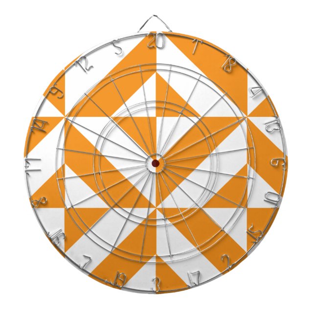 Burnt Orange Geometric Deco Cube Pattern Dartboard (Front)