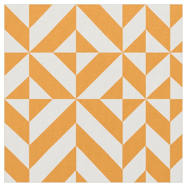 Burnt Orange Geometric Deco Cube Pattern Fabric (Close Up)