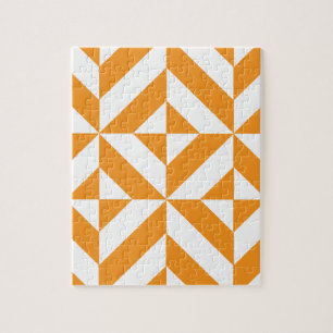 Burnt Orange Geometric Deco Cube Pattern Jigsaw Puzzle