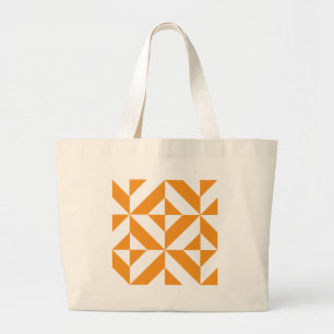 Burnt Orange Geometric Deco Cube Pattern Large Tote Bag