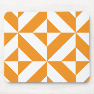Burnt Orange Geometric Deco Cube Pattern Mouse Mat