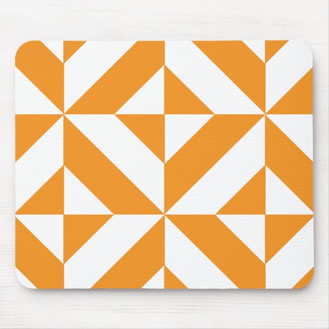 Burnt Orange Geometric Deco Cube Pattern Mouse Mat (Front)