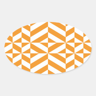 Burnt Orange Geometric Deco Cube Pattern Oval Sticker