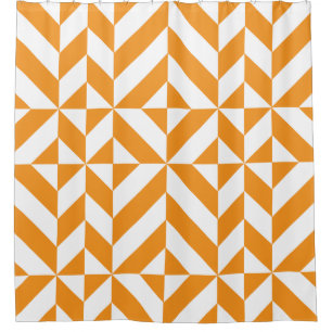 Burnt Orange Geometric Deco Cube Pattern Shower Curtain