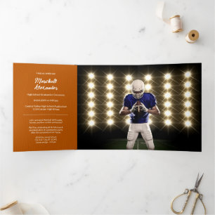 Burnt Orange Geometric Graduation Photo Tri-Fold Invitation