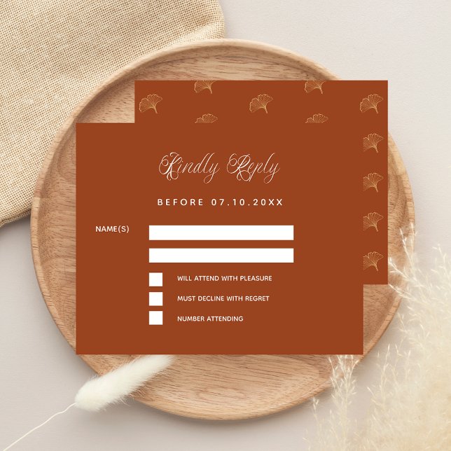 Burnt orange ginkgo budget wedding response RSVP (Creator Uploaded)
