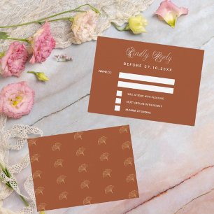 Burnt orange ginkgo leaves wedding response RSVP Card