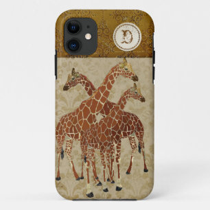 Burnt Orange Giraffes Gold Damask  iPhone Case
