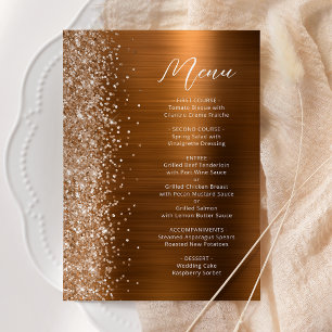 Burnt Orange Glam Glitter Script Wedding Menu